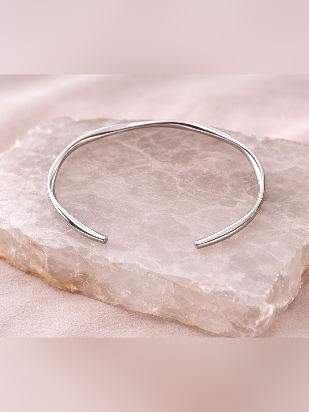 925 Sterling Silver Twisted Cuff Bracelet – Minimalist Unisex Open Bangle